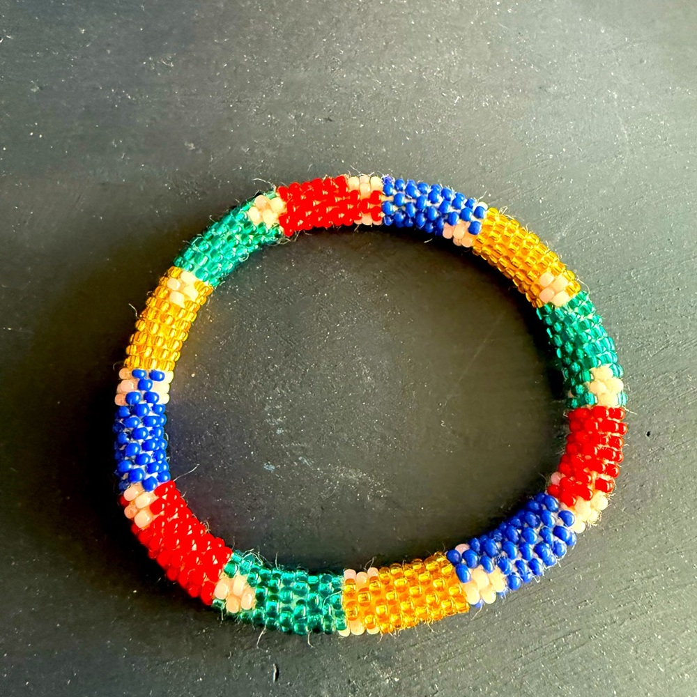 Multicolored beaded bracelet with no clasp.